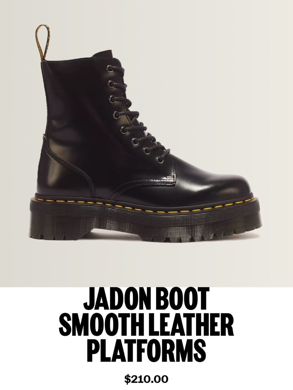 Dr. Martens Black Smooth Leather Platform Lace-Up Boot